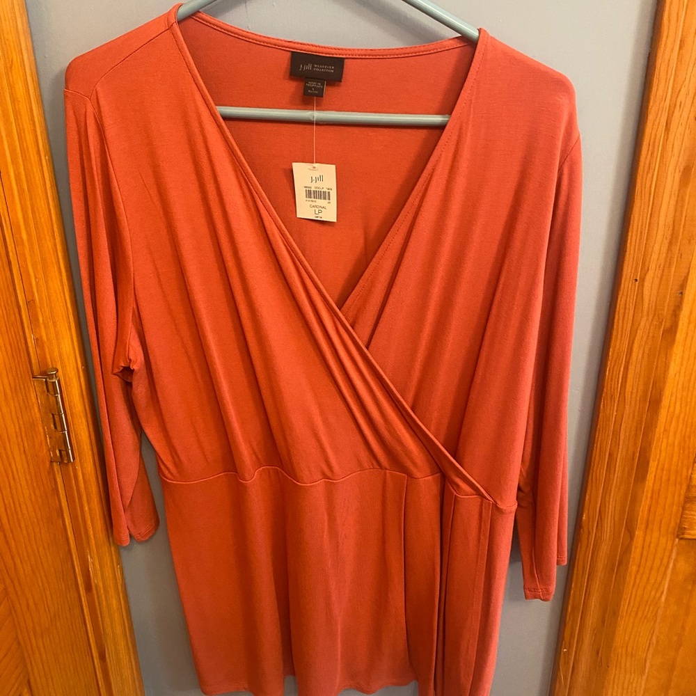 NWT J Jill Faux Wrap Coral Tunic Top Petite L